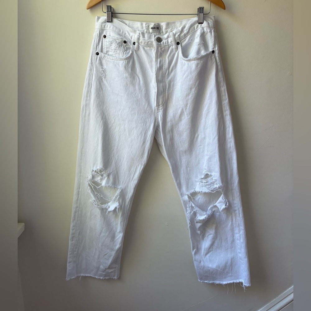 Agolde 90s Distressed White Crop Jeans​ - Picture 5 of 15